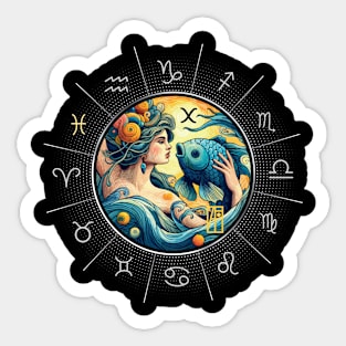 ZODIAC Pisces - Astrological PISCES - PISCES - ZODIAC sign - Van Gogh style - 8 Sticker